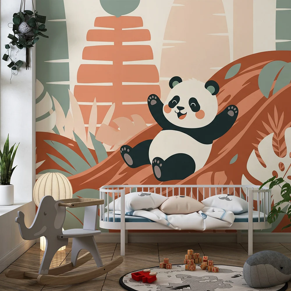 Tapety dla dzieci | Wesoły panda w kolorowej dżungli