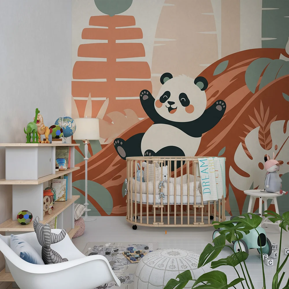 Tapety dla dzieci | Wesoły panda w kolorowej dżungli