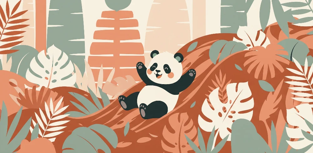 Tapety dla dzieci | Wesoły panda w kolorowej dżungli