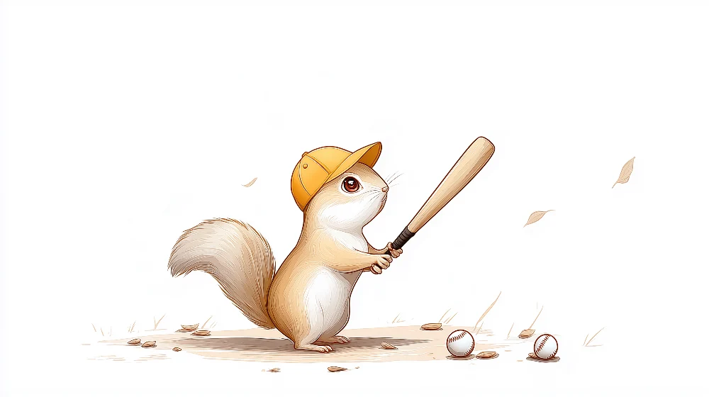 Tapety dla dzieci | Wiewiórka grająca w baseball z kijem i piłkami