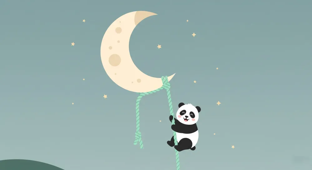 Tapety dla dzieci | Wiszący marzycielski panda przy księżycu