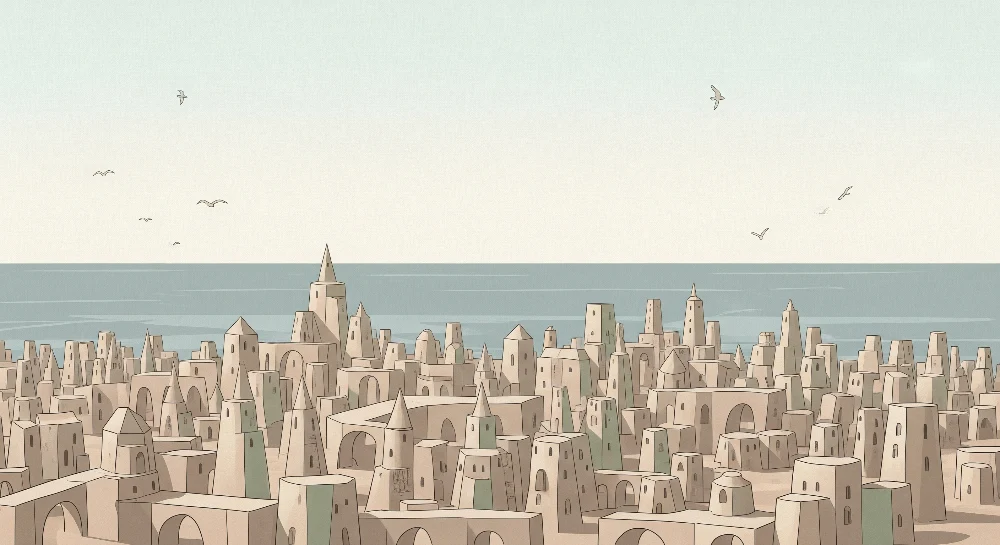 Tapety dla dzieci | Wyimaginowane miasto nad brzegiem oceanu