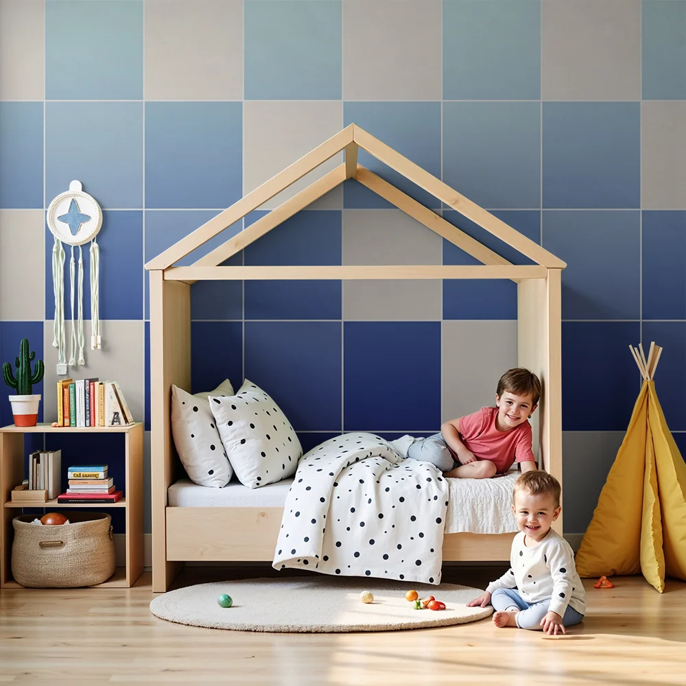 Tapety dla dzieci | Wzór geometryczny ombre niebieski i biały