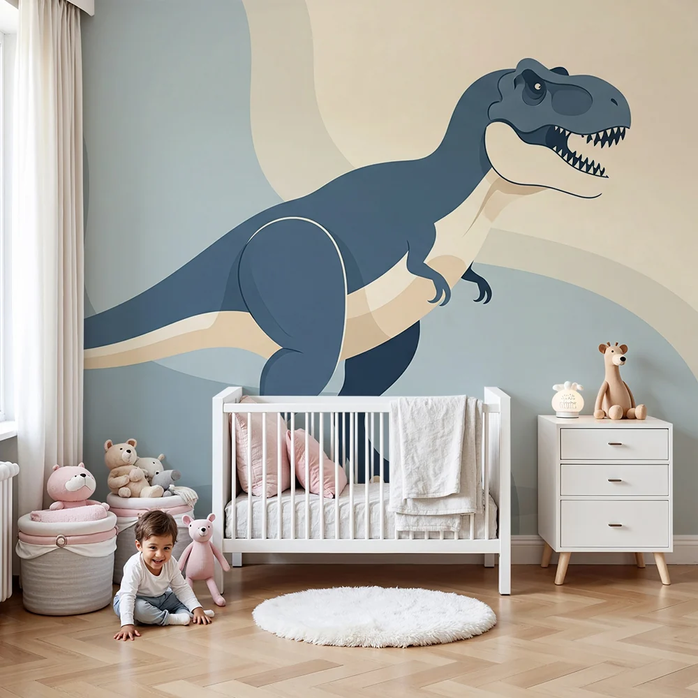 Tapety dla dzieci | Zabawny tyranozaur na miękkim tle