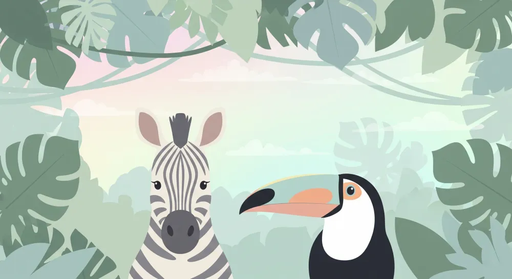 Tapety dla dzieci | Zebra i tukan w sercu dżungli