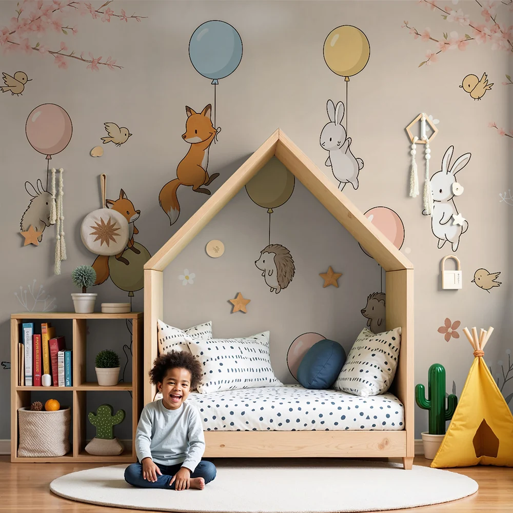 Tapety dla dzieci zwierzęta i balony | Dziecięcy i poetycki design