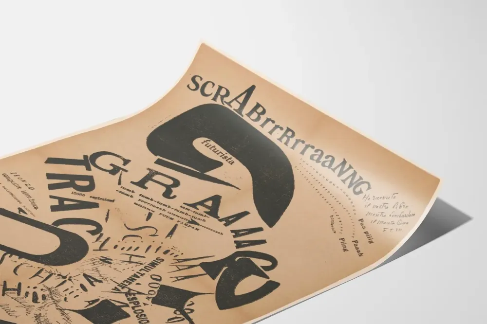 Typograficzny plakat futuristyczny włoski Wojna i Eksplozja