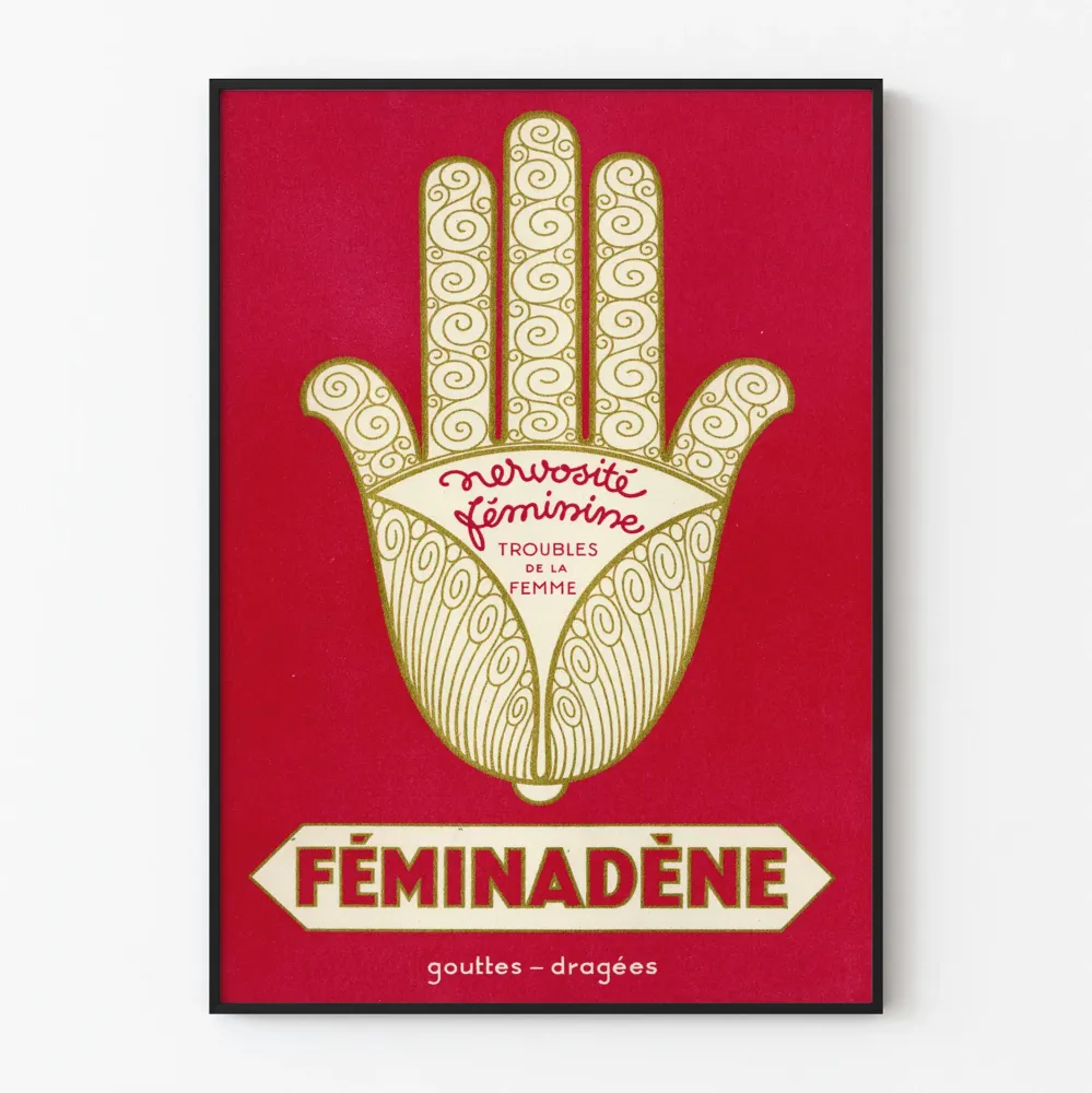 Vintage dekoracyjny plakat z złotą ręką Féminadène