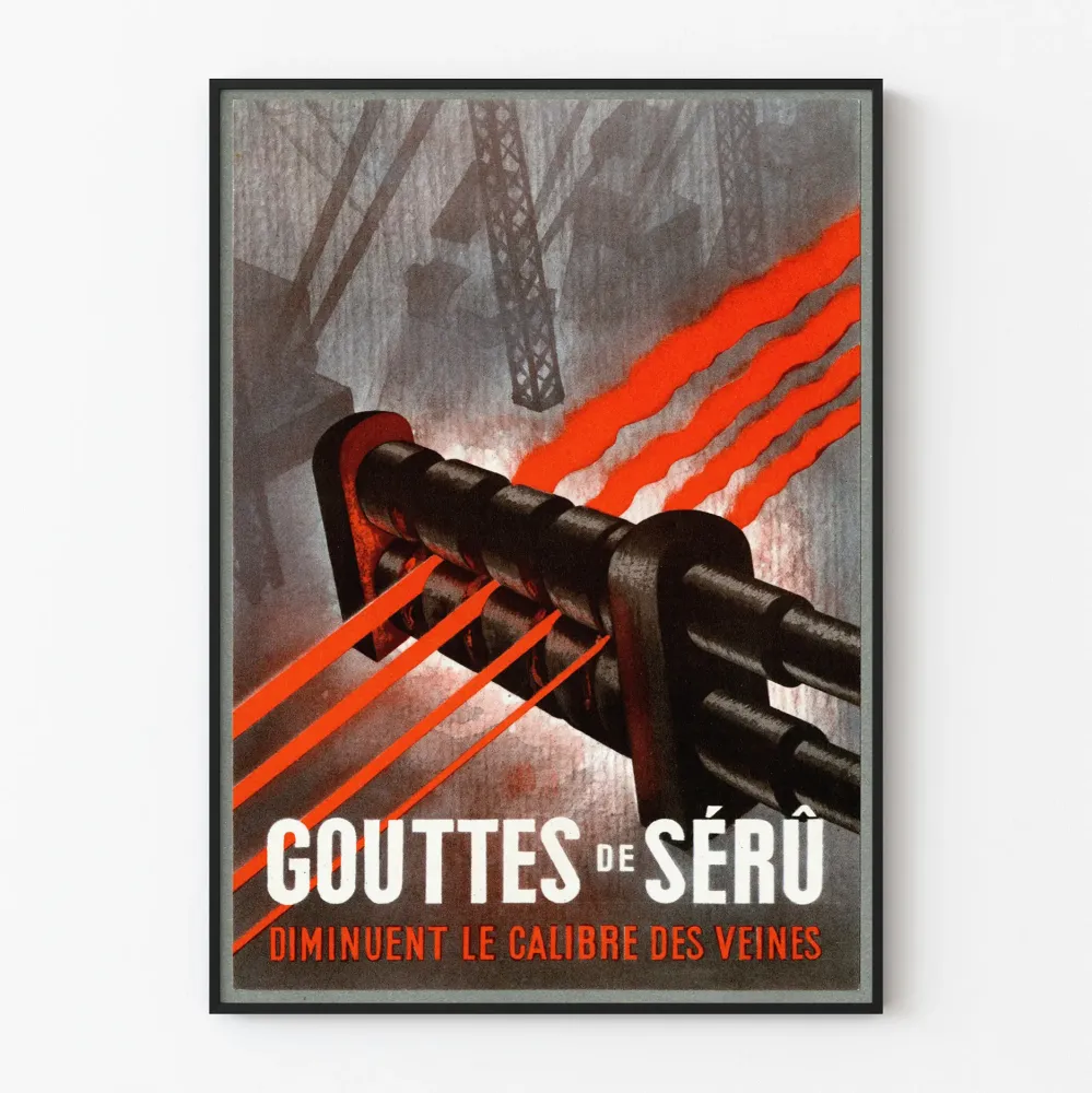 Vintage industrialny plakat Krople Sérû do dekoracji ściennych
