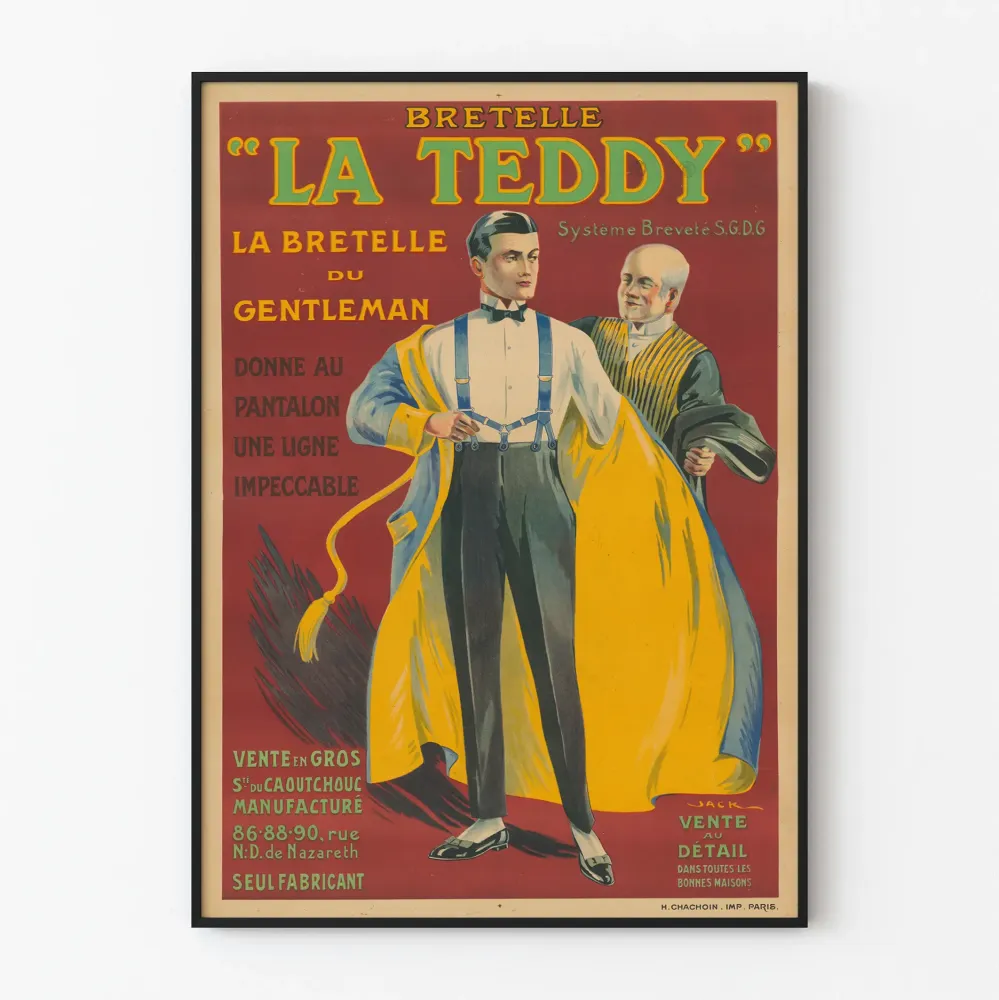 Vintage plakat Bretelle La Teddy - Elegancka dekoracja ścienna w stylu retro