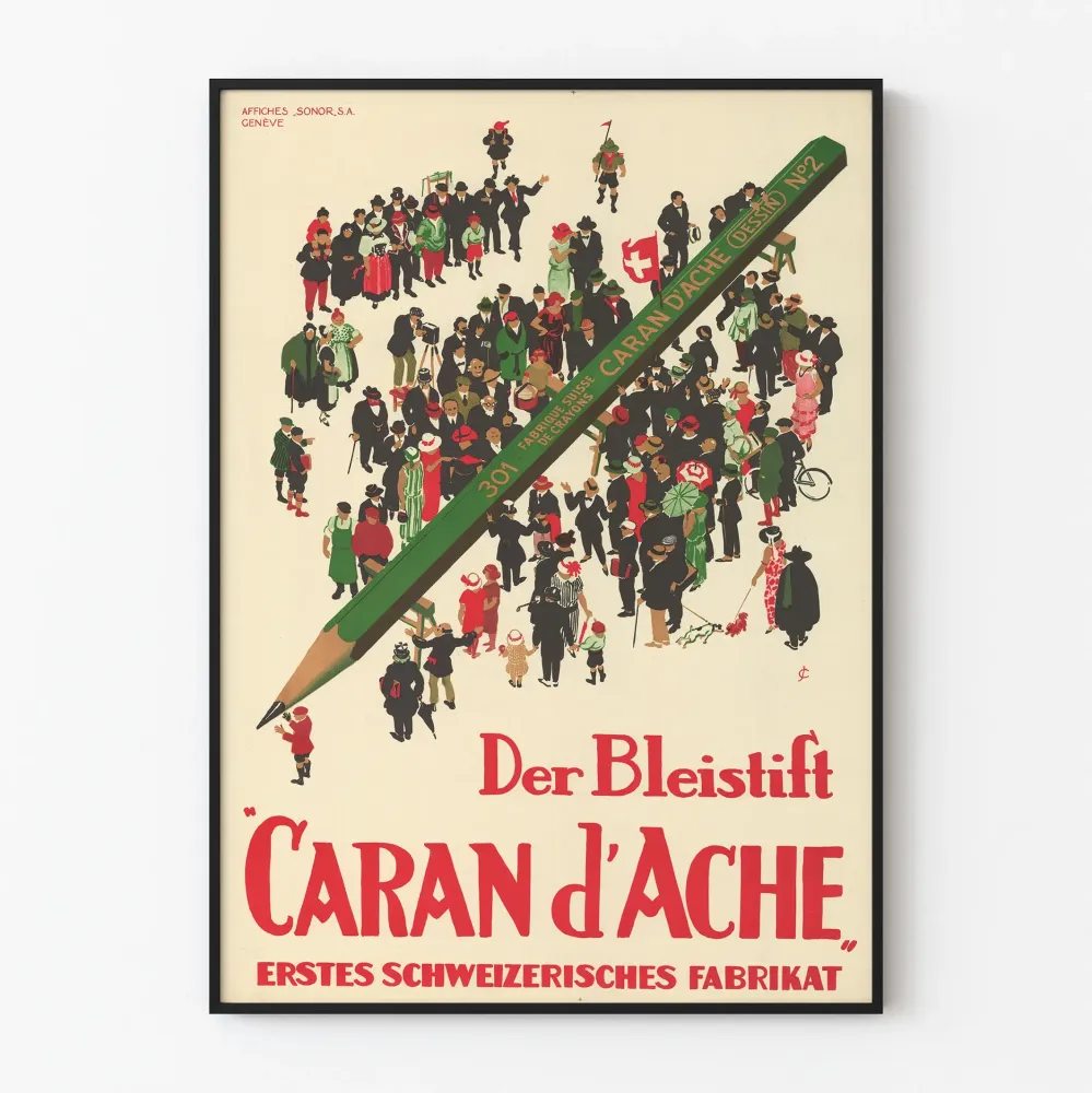 Vintage plakat Caran d'Ache - Oryginalna dekoracja ścienna z gigantycznym ołówkiem