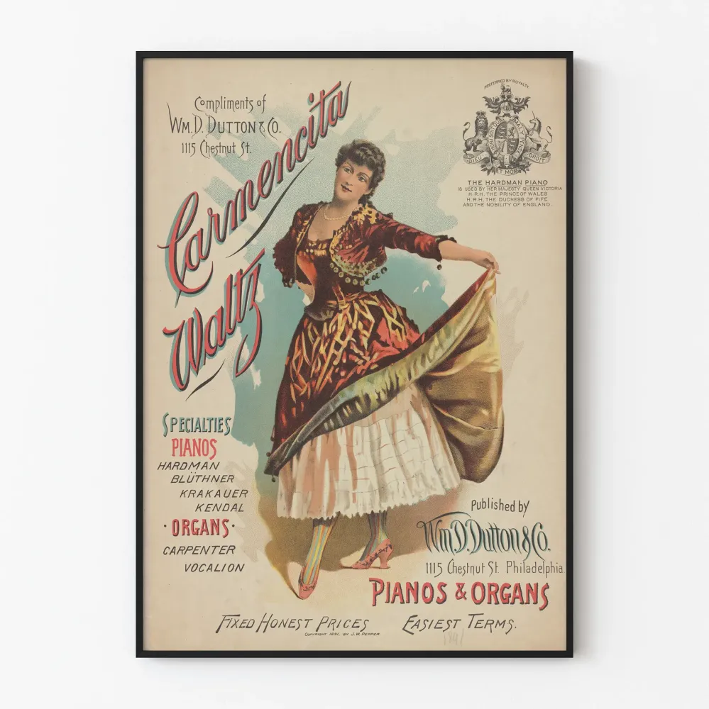 Vintage plakat Carmencita Waltz do dekoracji ściennej muzycznej