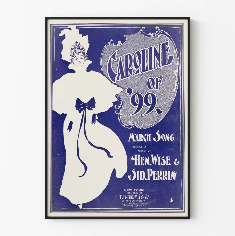 Vintage plakat Caroline z '99 - Elegancka dekoracja ścienna w odcieniach niebieskiego i białego