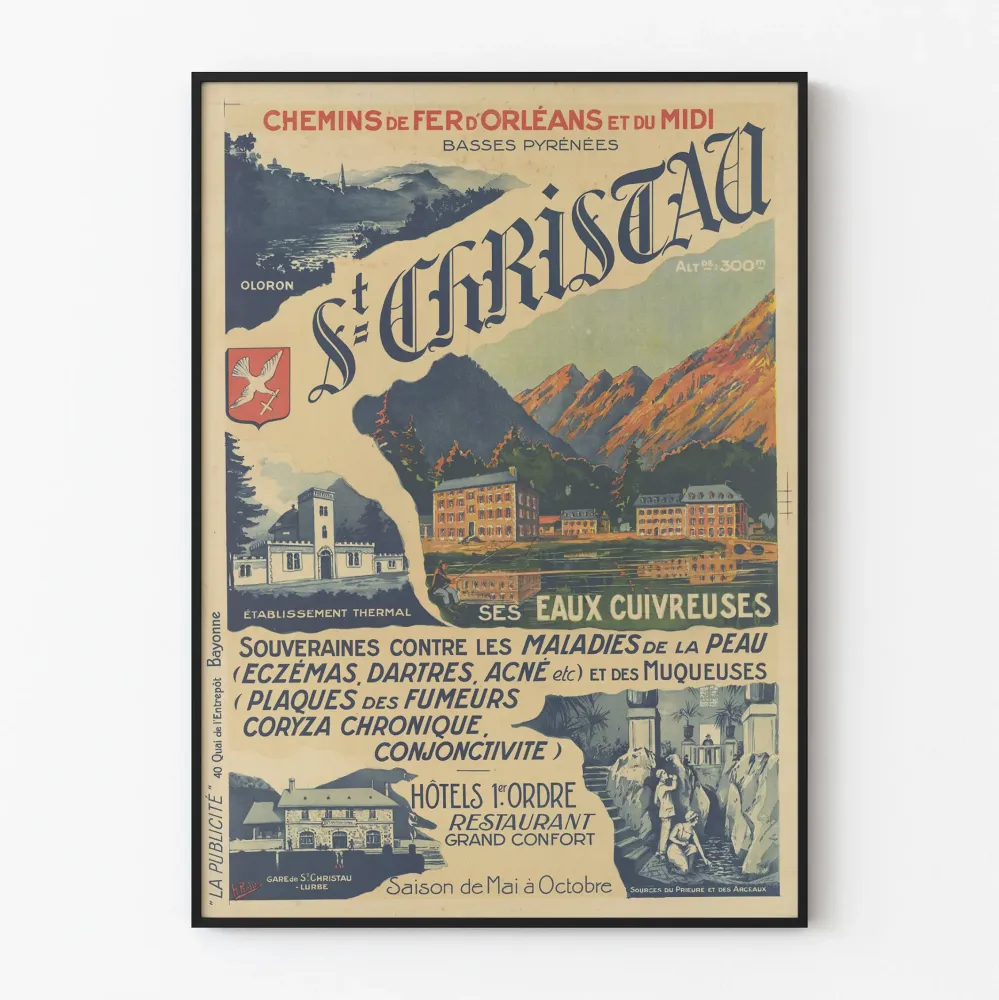Vintage plakat St Christau Basses Pyrénées - Dekoracja ścienna kolejowa