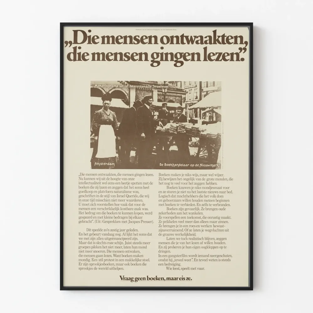 Vintage plakat ścienny holenderski "Ludzie się obudzili, ludzie zaczęli czytać"