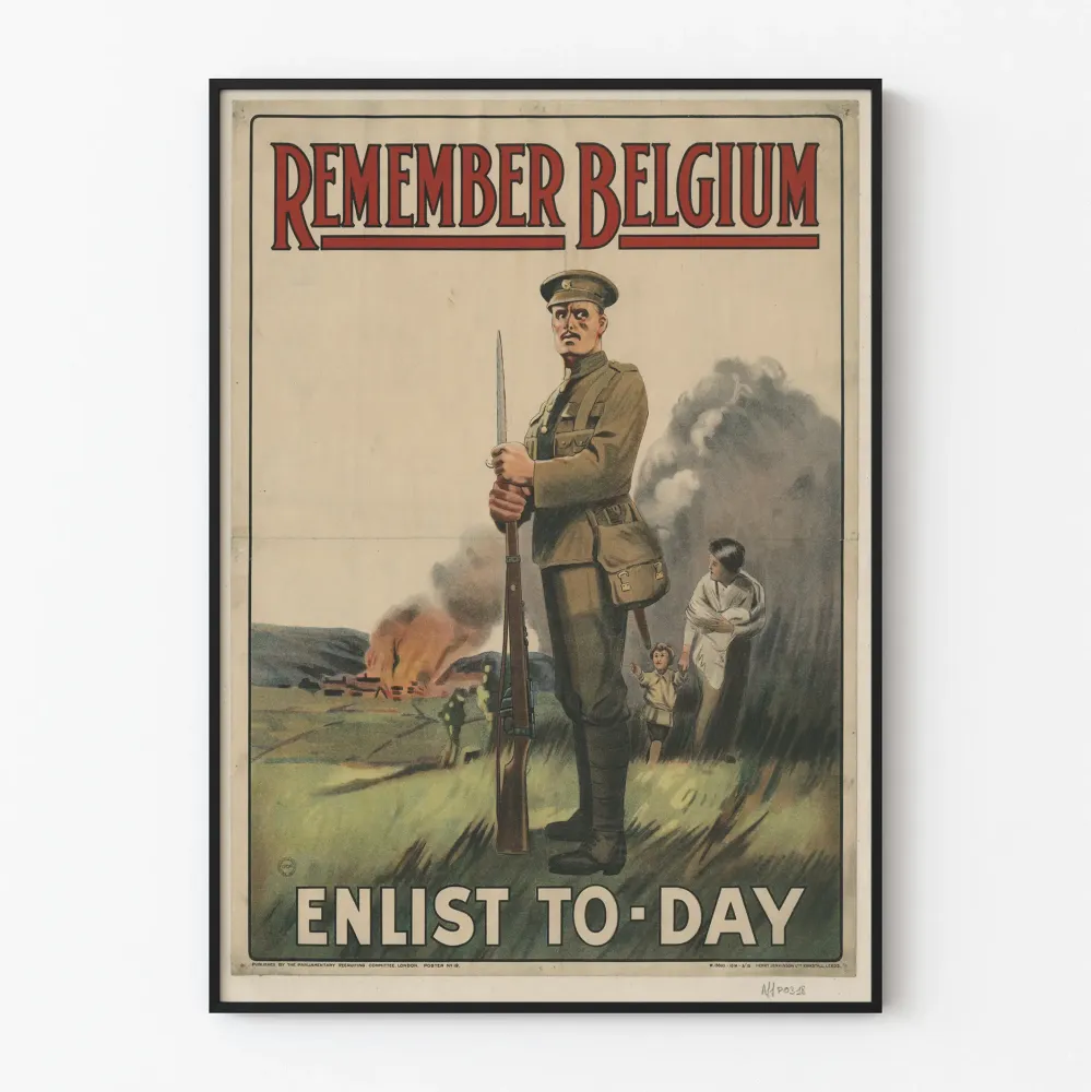 Vintage plakat ścienny Remember Belgium - dekoracja wojskowa i patriotyczna