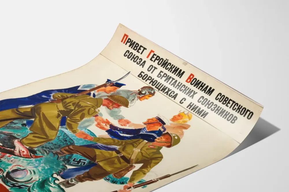 Vintage plakat ścienny współpracy sojuszniczej przeciwko nazizmowi