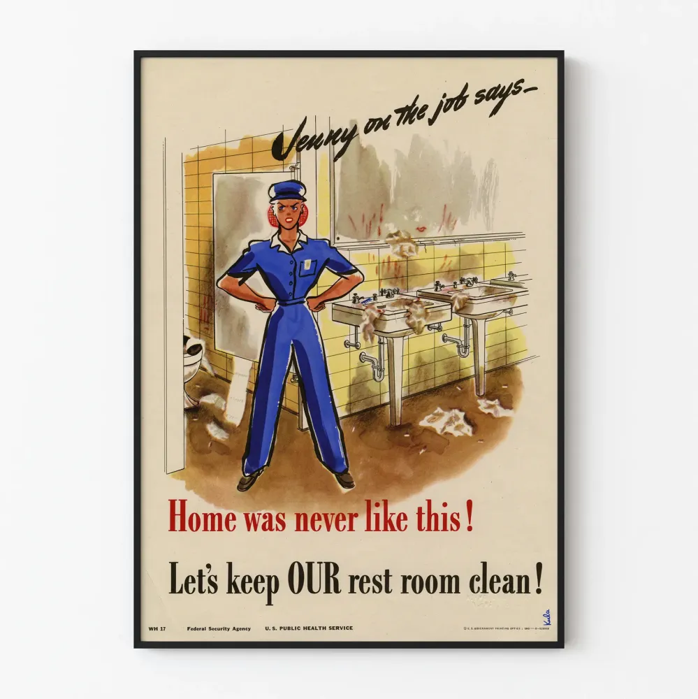 Vintage plakat edukacyjny na temat czystości toalet