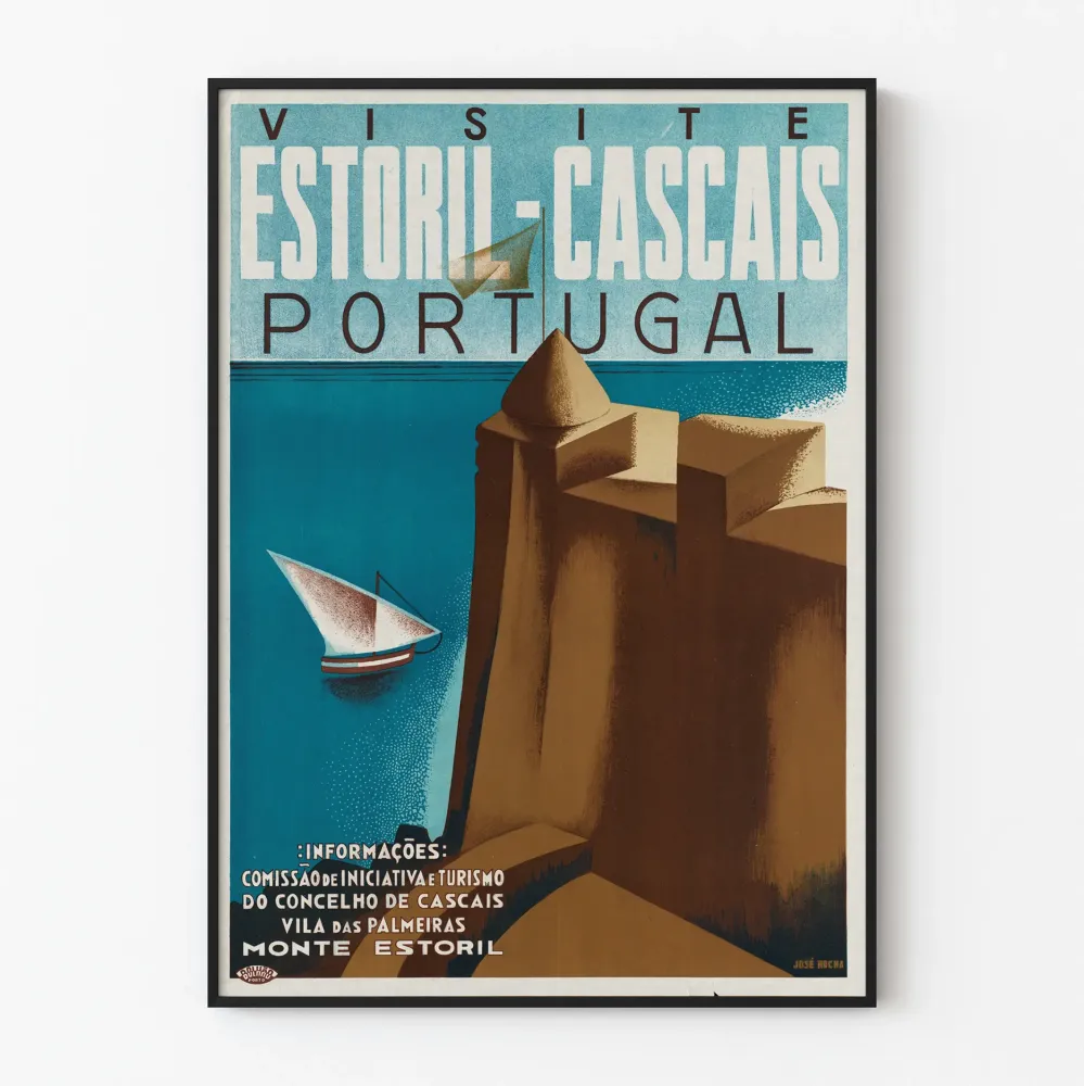 Vintage plakat Estoril Cascais Portugalia do dekoracji ściennych