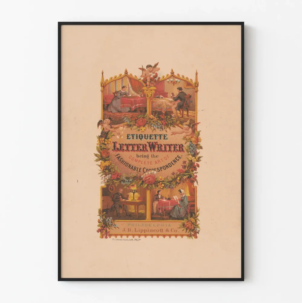 Vintage plakat z etykietą i elegancką korespondencją - klasyczna dekoracja ścienna