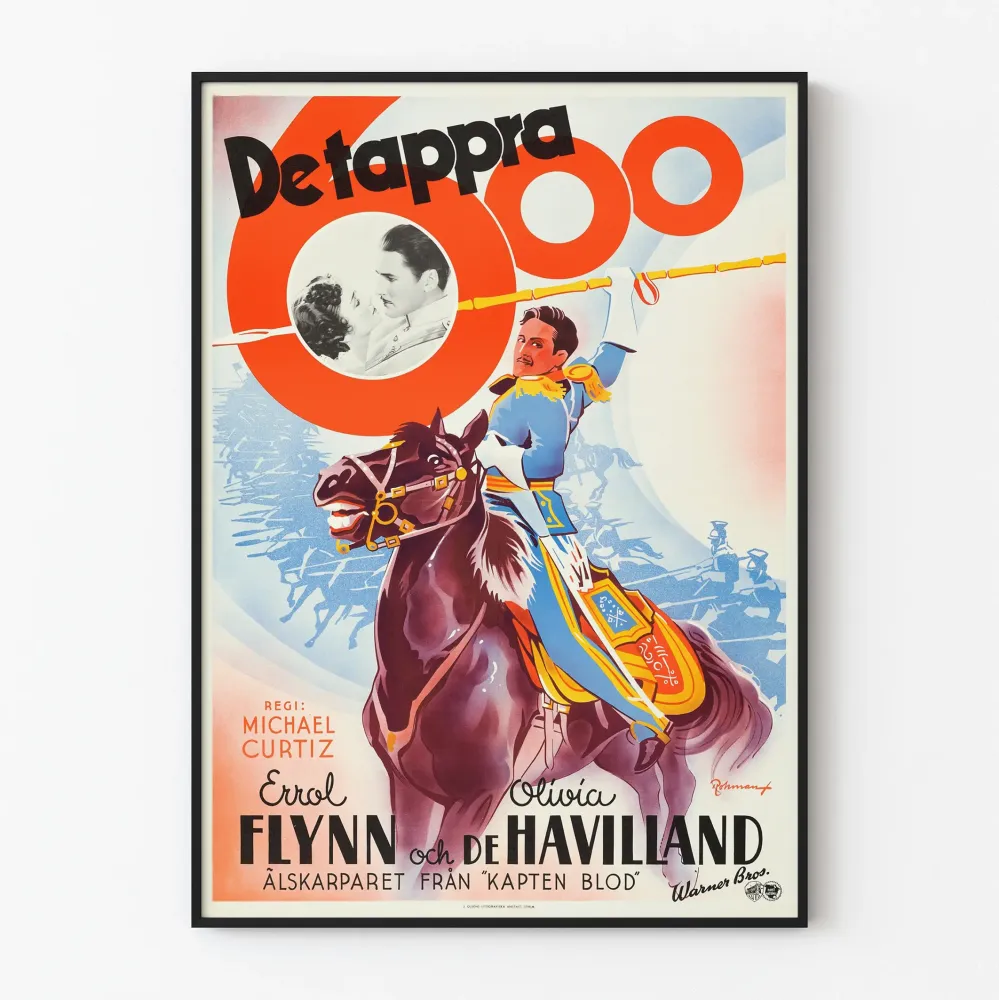 Vintage plakat filmu klasycznego z jeźdźcem i romantyczną parą