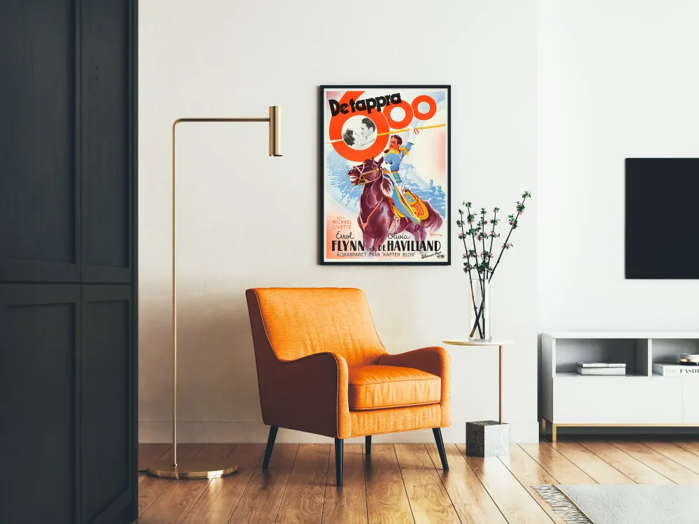 Vintage plakat filmu klasycznego z jeźdźcem i romantyczną parą