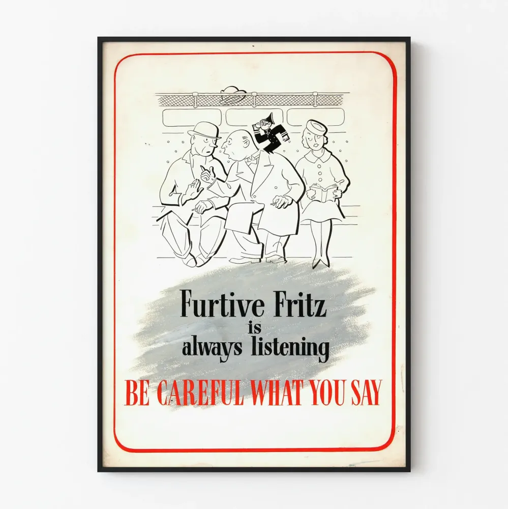 Vintage plakat Furtive Fritz zawsze uważny - Retro dekoracja ścienna