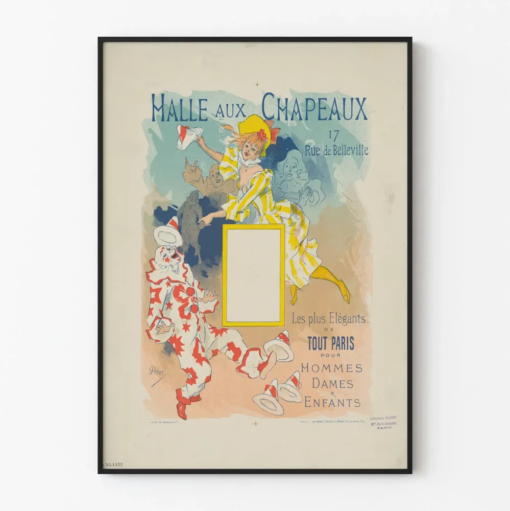 Vintage plakat Halle aux Chapeaux Paryż elegancka dekoracja ścienna