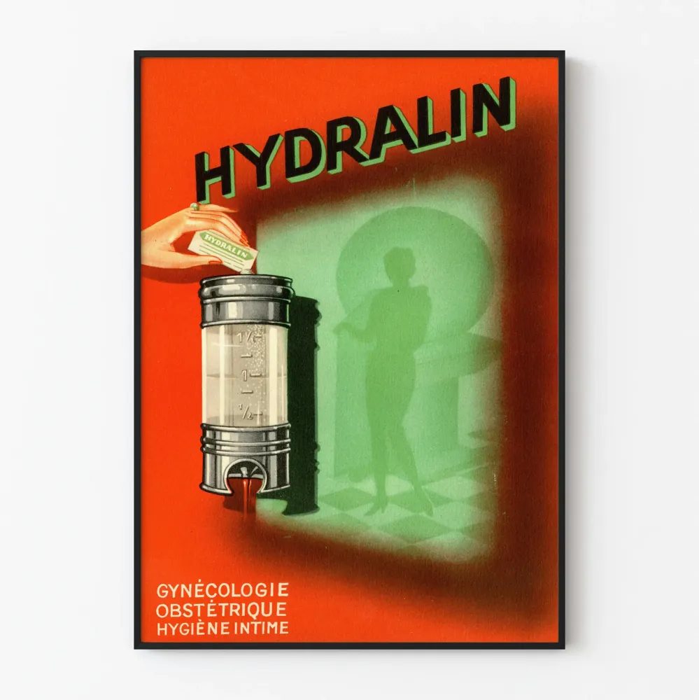 Vintage plakat Hydralin do dekoracji ściennych o tematyce medycznej