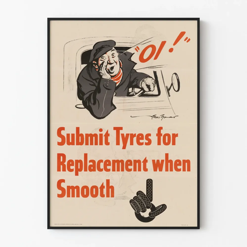 Vintage plakat informujący o wymianie gładkich opon