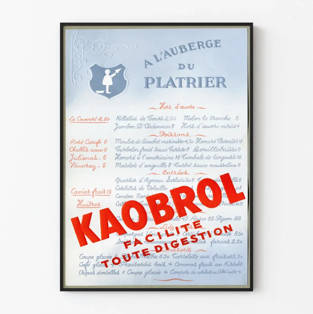 Vintage plakat Kaobrol do dekoracji ściennej menu restauracji