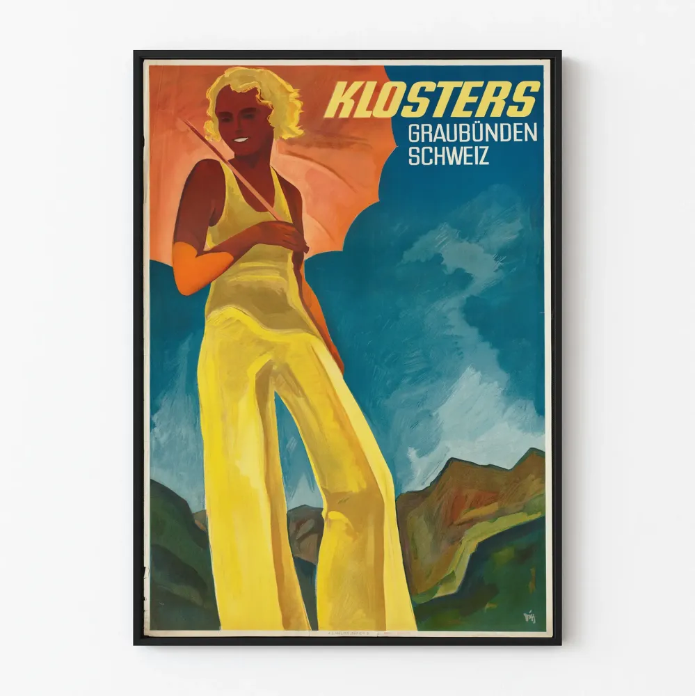 Vintage plakat Klosters Szwajcaria - Retro dekoracja ścienna Graubünden