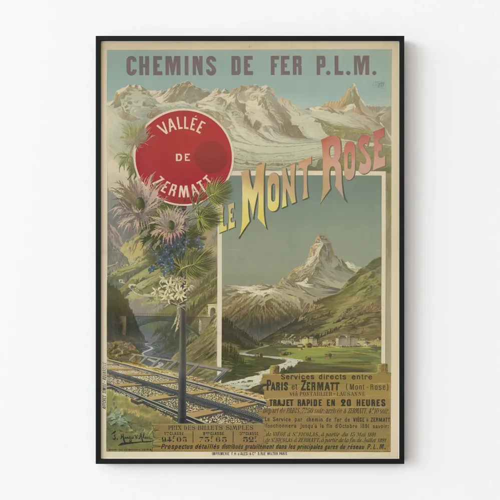 Vintage plakat Koleje P.L.M. - Dolina Zermatt, Mont Rose