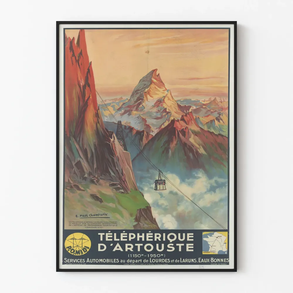 Vintage plakat kolejki linowej Artouste - Dekoracja ścienna górska