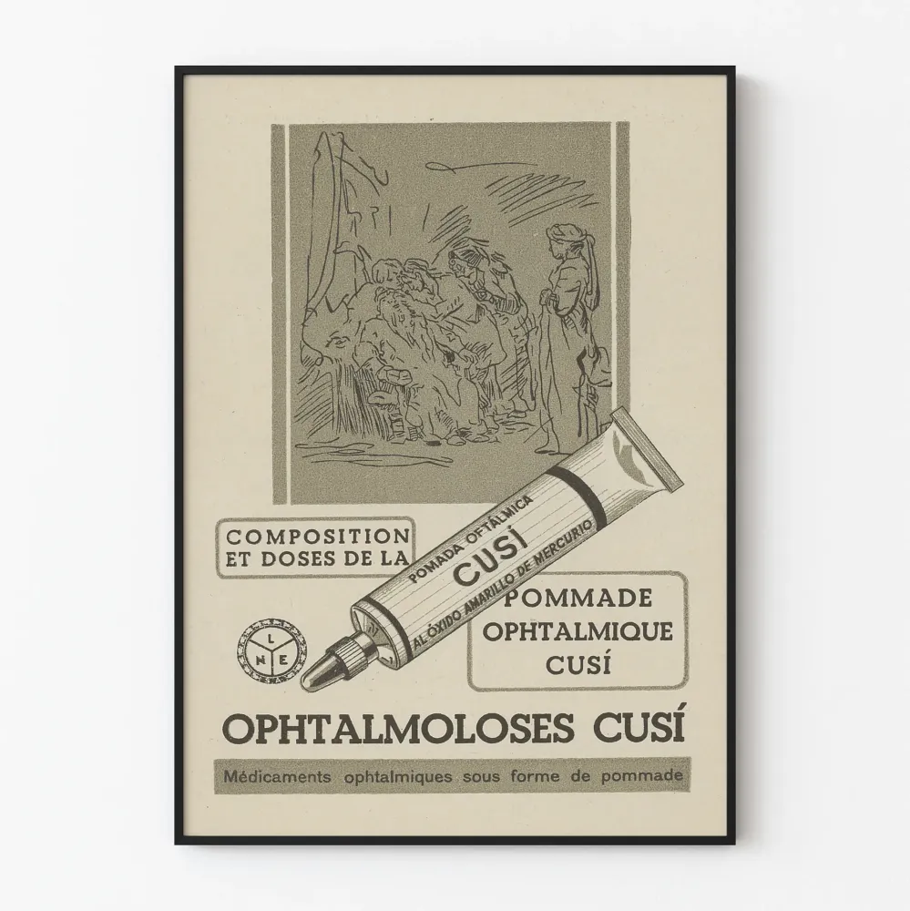 Vintage plakat maści okulistycznej Cusí do dekoracji ścian