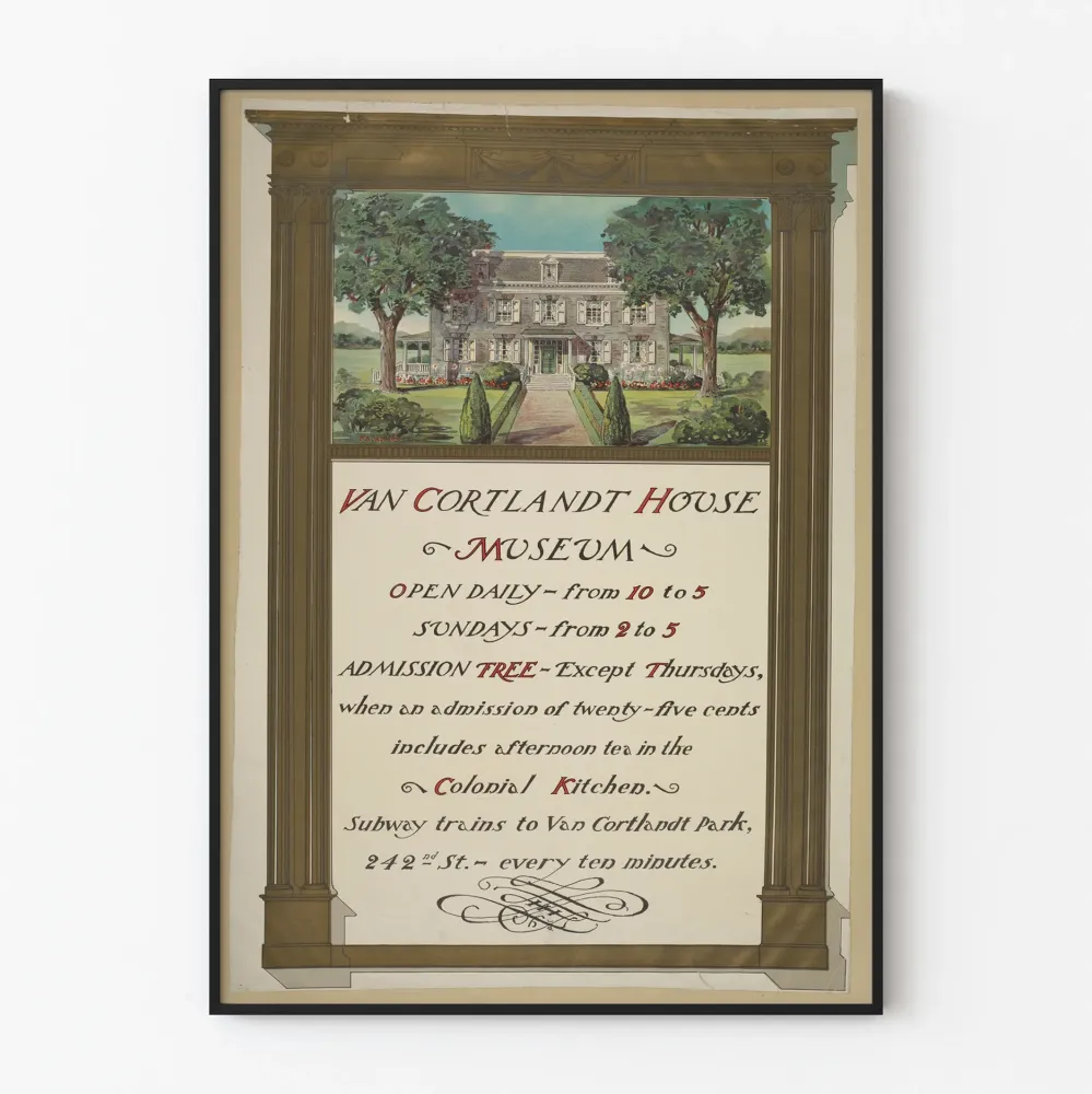 Vintage plakat Muzeum Domu Van Cortlandt w ramie w stylu klasycznym
