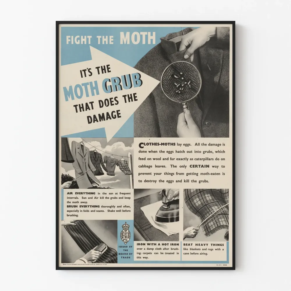 Vintage plakat ostrzegający przed molami odzieżowymi