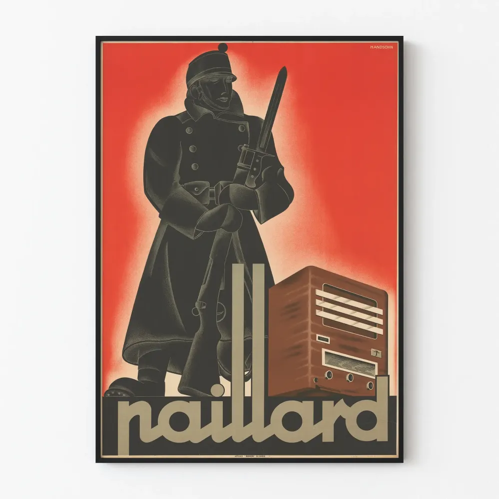 Vintage plakat Paillard z żołnierzem i starą radiem