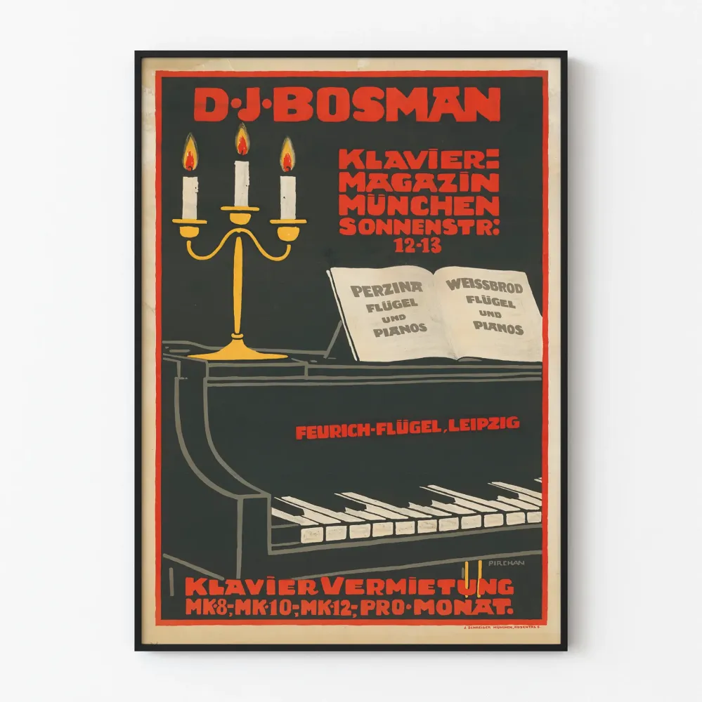 Vintage plakat pianina D.J. Bosman - Dekoracja ścienna muzyki klasycznej