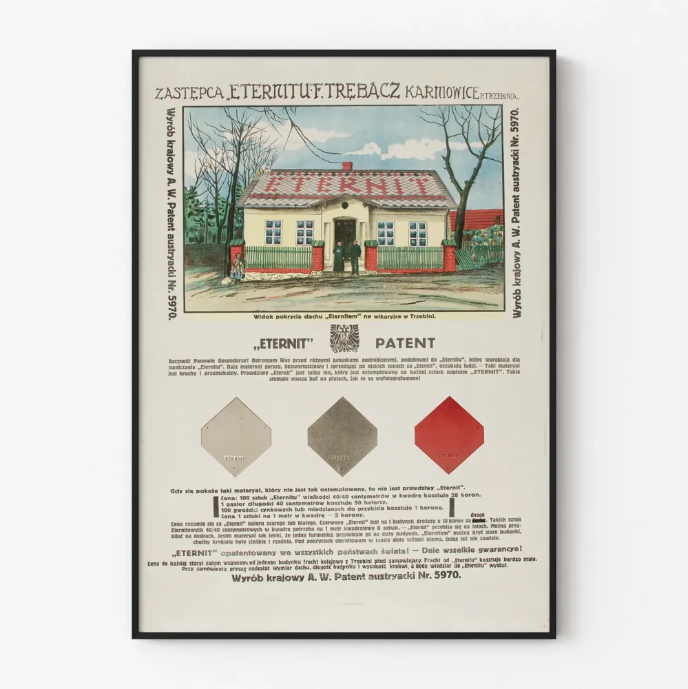 Vintage plakat pokrycia dachowe Eternit - Autentyczna dekoracja ścienna