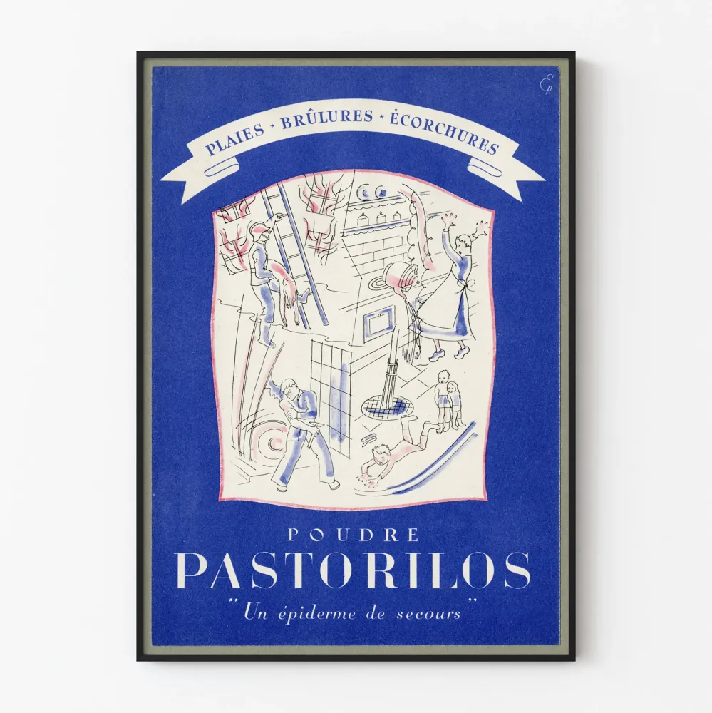 Vintage plakat Poudre Pastorilos na rany, oparzenia i otarcia