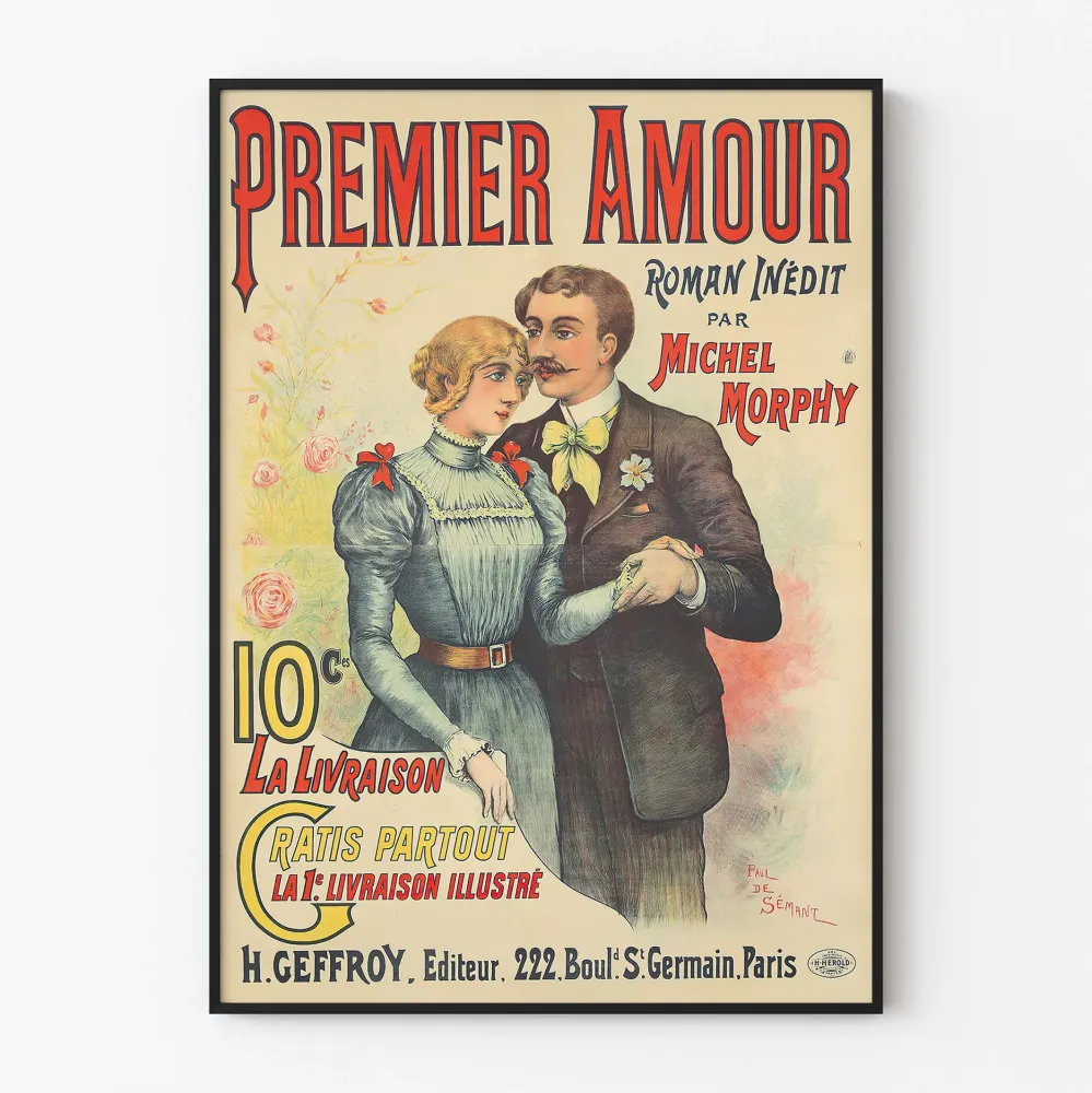 Vintage plakat Premier Amour - Romantyczna dekoracja ścienna
