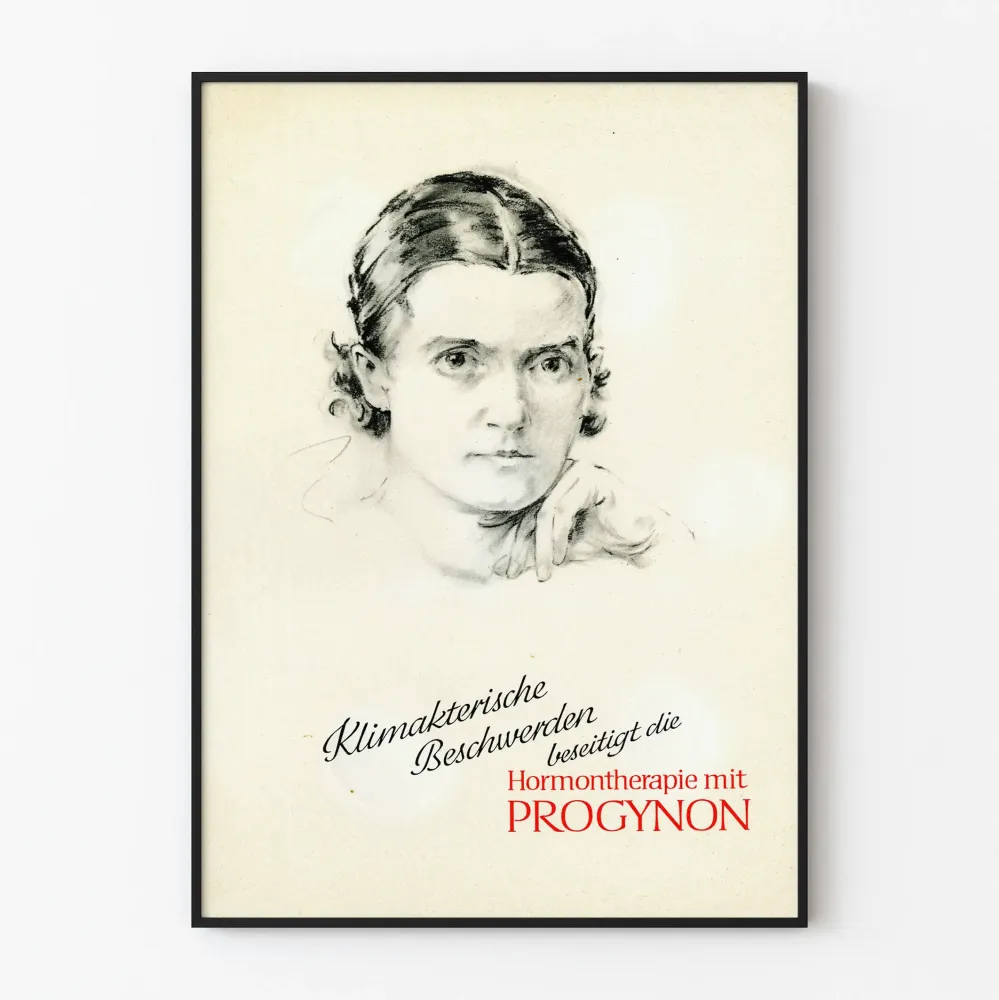Vintage plakat Progynon - Czarnobiały plakat retro do dekoracji ścian