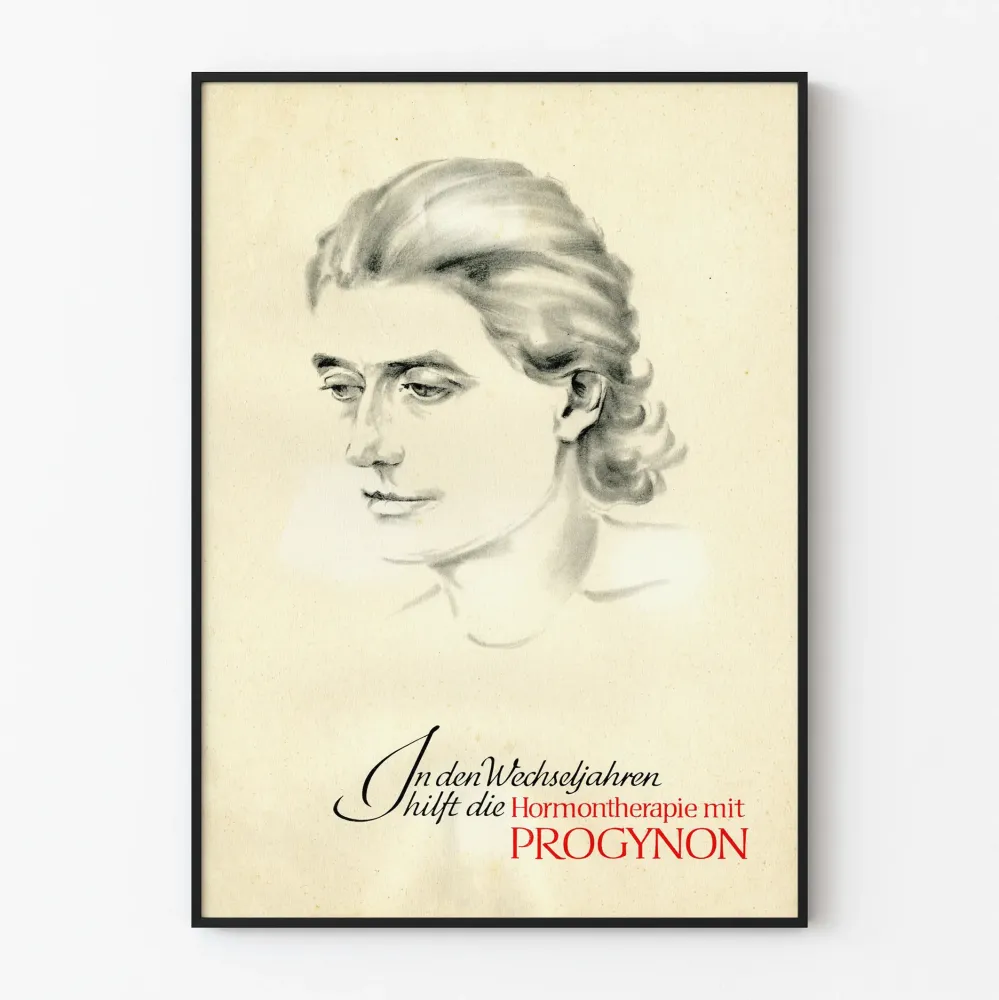 Vintage plakat Progynon terapia hormonalna - minimalistyczna dekoracja ścienna