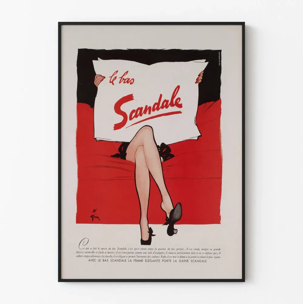 Vintage plakat reklamowy Le Bas Scandale do eleganckiej dekoracji ściennej