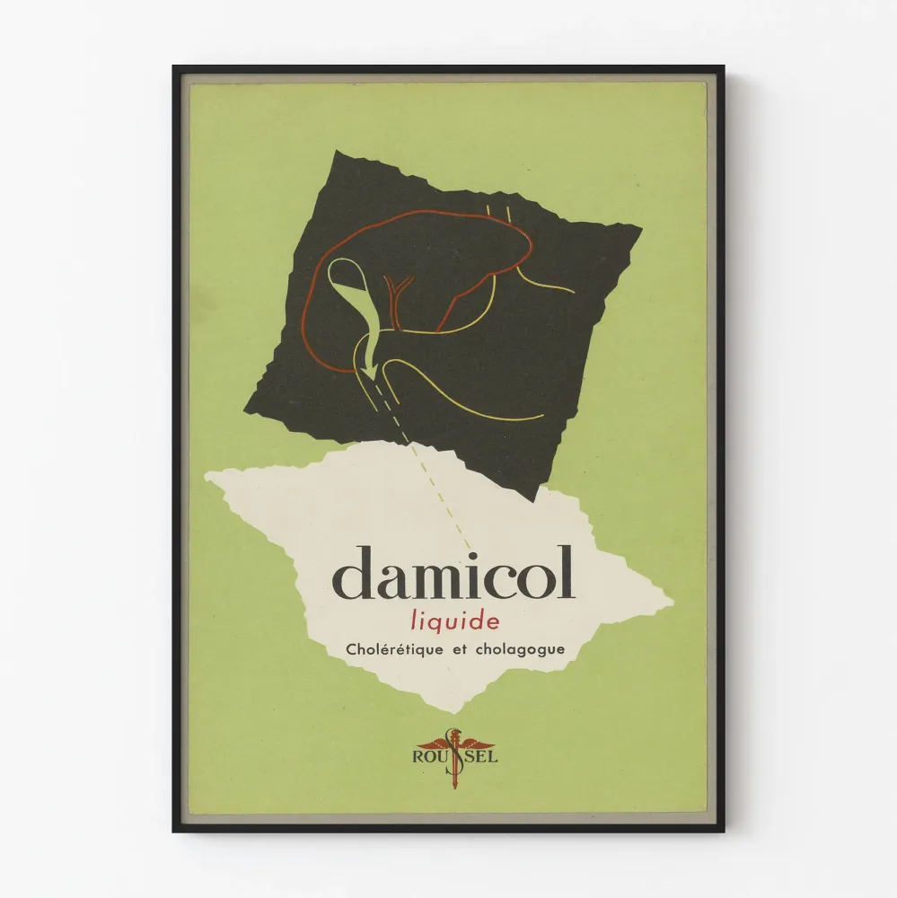Vintage plakat reklamowy Damicol - Retro medyczna dekoracja ścienna