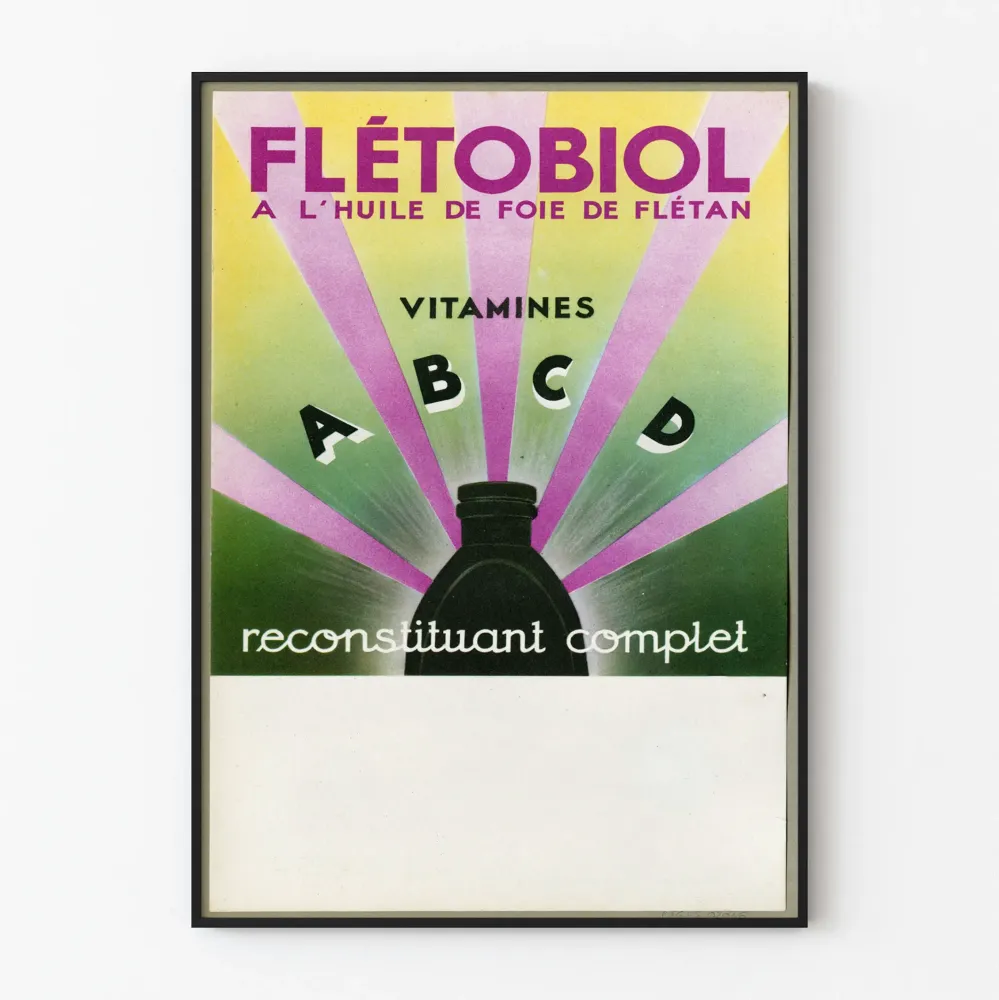 Vintage plakat reklamowy Flétobiol z olejem z wątroby flądry