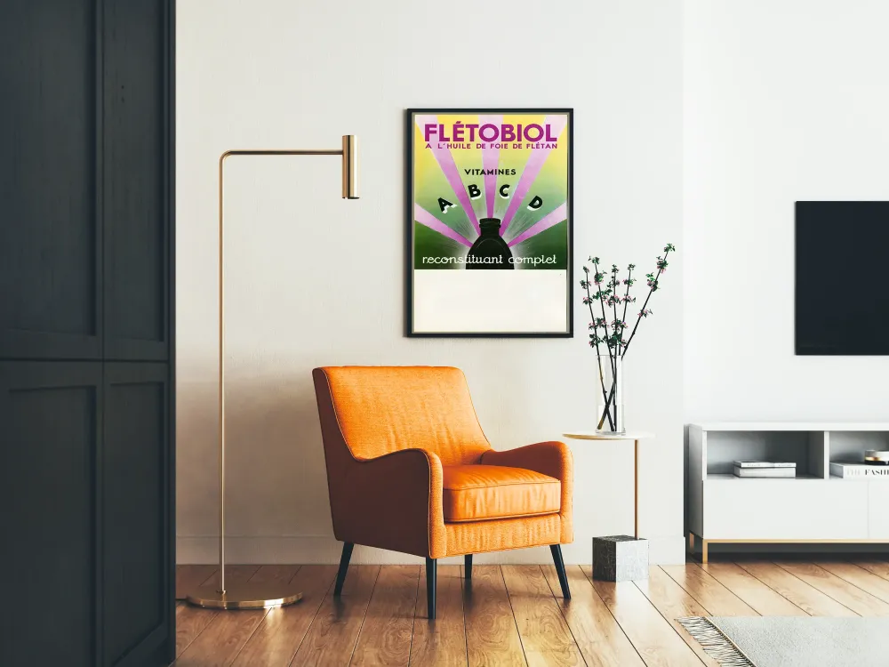Vintage plakat reklamowy Flétobiol z olejem z wątroby flądry