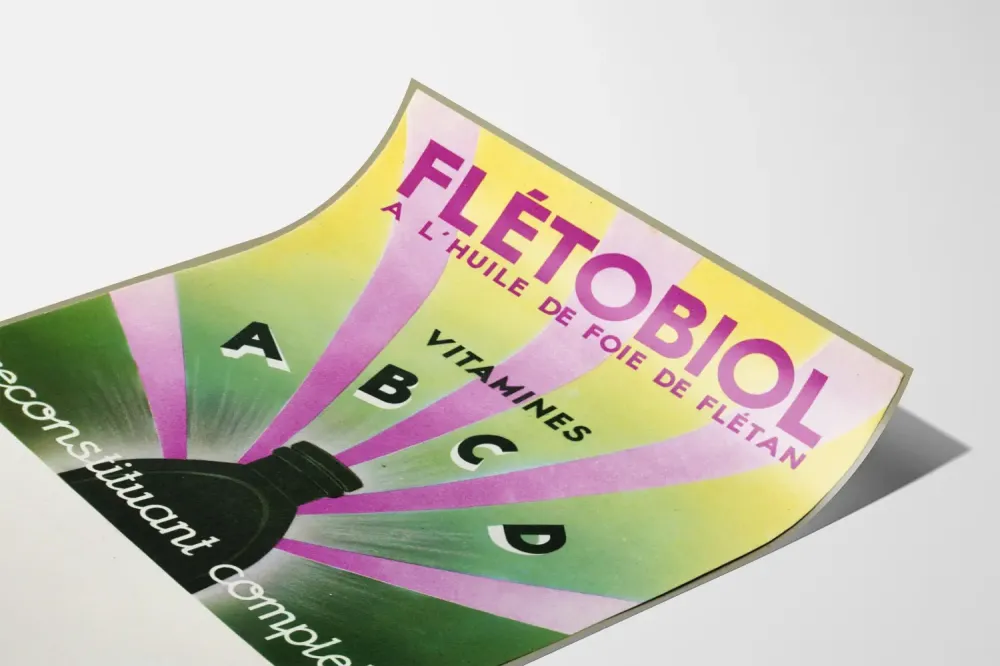 Vintage plakat reklamowy Flétobiol z olejem z wątroby flądry