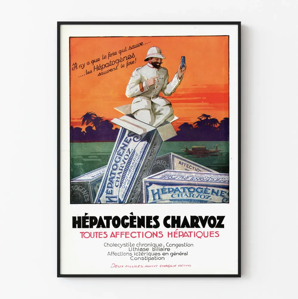Vintage plakat reklamowy Hépatogènes Charvoz do chorób wątroby